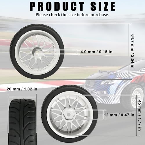 OD 2.55" On Road Rubber Tires Plastic Wheel Rims 12mm Hex Hub Compatible with MJX HSP Tamiya HPI Kyosho Traxxas Sakura Redcat WLtoys 1/10 RC On-Road Racing Touring Car (White) - style: B-White