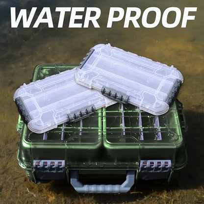 RUNCL Universal Fishing Tackle Box with Two Small Tackle Tray, Removal Inside Design Waterproof Trunk Storage Box, Thicker Floating Airtight Stowaway, Xmas Surprise Fishing Gifts for Men Women - color: Green