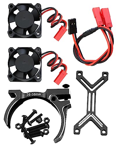 3660 540 550 Motor Cooling Fan with 36-38mm Adjustable Mount Upgrades Part for 1/10 Slash SCX10 TRX4,Aluminum High Speed Cooling Dual Fans 20000 RPM Heatsink Hops Up,Black - color: Black/36-38mm