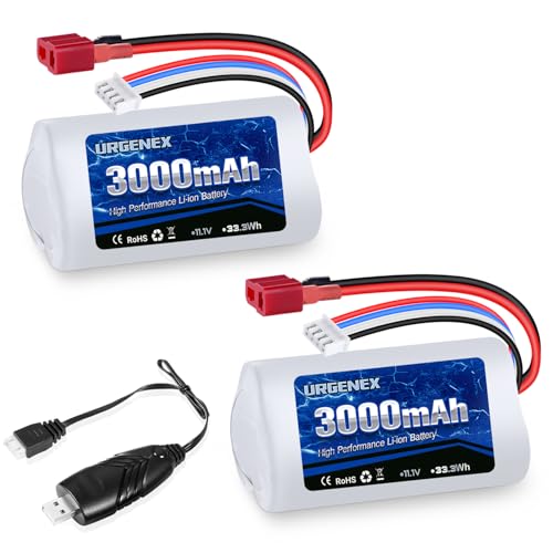 11.1V 3000mAh Li-ion Battery for R608 Brushless RC Boat 15C 3000mAh High Capacity RC Battery with Dean-Style T Plug 33.3Wh 3S Fit for DEERC 2104 210E 200E High Speed RC Boats 2PCS
