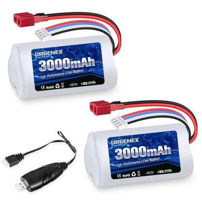 11.1V 3000mAh Li-ion Battery for R608 Brushless RC Boat 15C 3000mAh High Capacity RC Battery with Dean-Style T Plug 33.3Wh 3S Fit for DEERC 2104 210E 200E High Speed RC Boats 2PCS