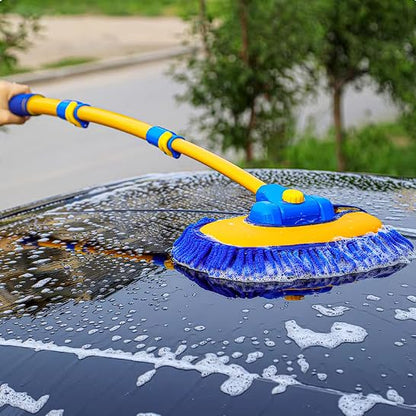 43'' Car Wash Brush with Long Handle Chenille Microfiber Car Wash Kit Mitt Retractable Bent Pole Car Wash Mop for Cars RV Truck Boat (Blue-1) - color: Blue-1