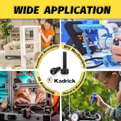 Kadrick M5 Screws Kit 1040PCS,M5x8mm-40mm Bolts with Nuts, Washers & Hex Wrench, Optimized Size Distribution, Class 12.9 Socket Head Cap M5 Screws, Black Zinc Plated, for Mechanical, Repair & DIY - size: M5 1040Pcs New