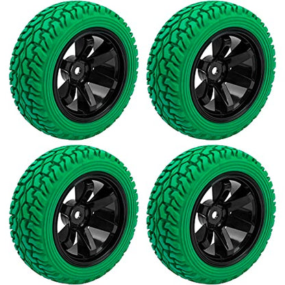 75mm/2.95'' Rubber Tires & Plastic Wheel Rims 12mm Hex Hub Compatible with Traxxas 4tec 2.0 HSP Tamiya HPI Kyosho 1/10 On-Road Touring Car, WLtoys 1/14 144001 RC Buggy (Green) - color: Green