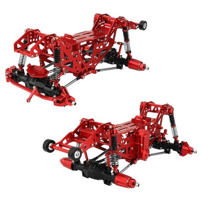 1:18 Metal Upgrade Chassis Frame with Axles Gearbox for RC LOSI Mini LMT 1/18 Digger Monster Truck Brushed RTR LOS01026 Metal Upgrade Parts (red) - color: Red