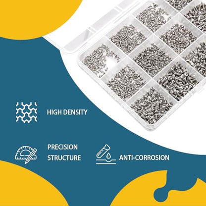 1140 Pcs Tiny Screws for Electronics, M1.4 M1.6 M1.7 M2 M2.5 M3 Round Head Mini Screws, Replacement Computer, Small Machine Assortment Kit (1140)
