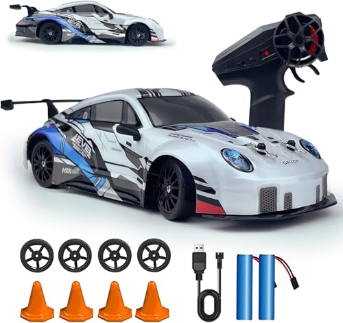 HTURCCOP RC Drift Car 2.4GHz 1:24 Scale 4WD High Speed Remote Control Cars Vehicle with LED Lights Two Batteries and Drifting Tires Racing Sport Toy Cars for Adults Boys Girls Kids - color: White