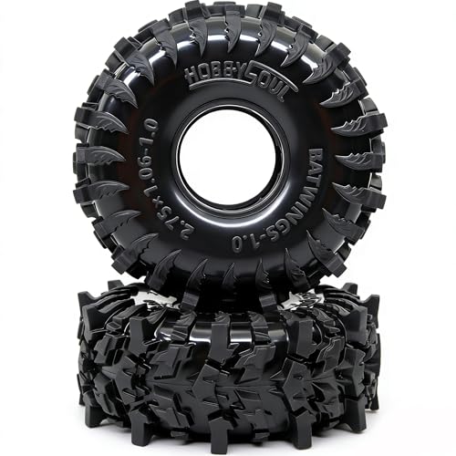 1.0 Tires - 70 * 27mm Tall Batwings 4-Pack Fits TRX4M SCX24 | Super soft sticky mud crawler tire with foam inserts, For 1/24 SCX24 & 1/18 TRX4M High Trail micro RC Crawlers Upgrades - size: 1.0 tires - 70mm Tall