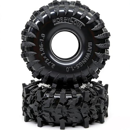 1.0 Tires - 70 * 27mm Tall Batwings 4-Pack Fits TRX4M SCX24 | Super soft sticky mud crawler tire with foam inserts, For 1/24 SCX24 & 1/18 TRX4M High Trail micro RC Crawlers Upgrades - size: 1.0 tires - 70mm Tall