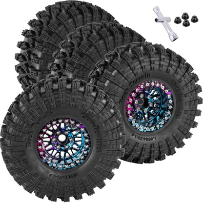 RC 1.9 Wheel Tires for 1/10 TRX4 TRX6 SCX10 SCX10 II 90046 SCX10 III AXI03007 SCX10 Pro Gen7/8 D90 VS4-10 MST CFX RC Crawler Car,12mm Hex Wheels Rims and Rubber Tires w/Sponge,Colour - color: Colour - (1.9 Beadlock Wheel)