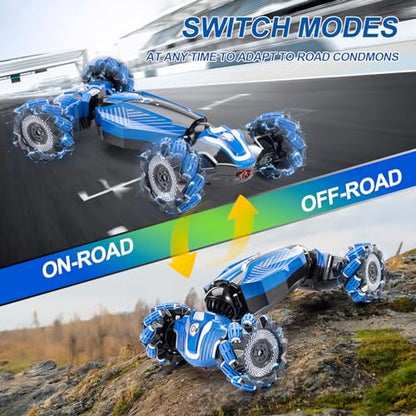 Remote Controlled Gesture Stunt Car,give for 5-12 Kids Birthday Gift | 4WD Drive Hand Remote Control car with 360° Flipping with Light and Music, Children's toys for boys and girls aged 5-12 - color: Deep Blue