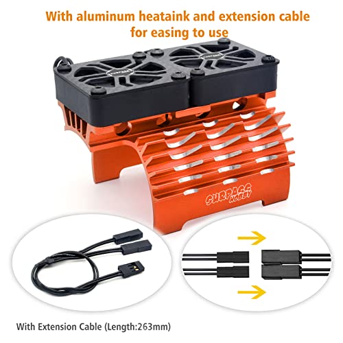 RC Cooling Fans 16000RPM,40mm Dual Car Motor Cooling Fans with Metal Heatsink for 1/5 1/6 Scale RC Car Truck Diameter 55-58mm Motor (Orange) - style: Orange