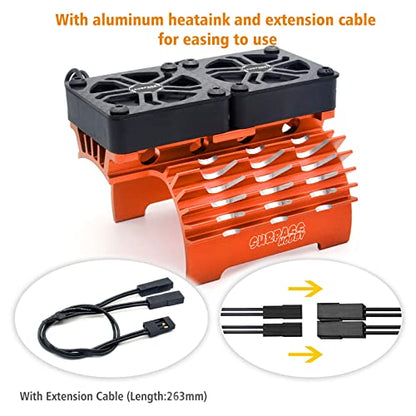 RC Cooling Fans 16000RPM,40mm Dual Car Motor Cooling Fans with Metal Heatsink for 1/5 1/6 Scale RC Car Truck Diameter 55-58mm Motor (Orange) - style: Orange
