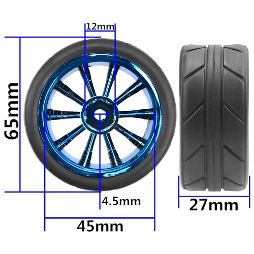 ShareGoo OD 2.55" Rubber Tires w/Plastic Wheel Rims 12mm Hex Compatible with HSP Tamiya Kyosho Traxxas Sakura WLtoys 1/10 RC On Road Racing Touring Car (Blue) - color: Blue