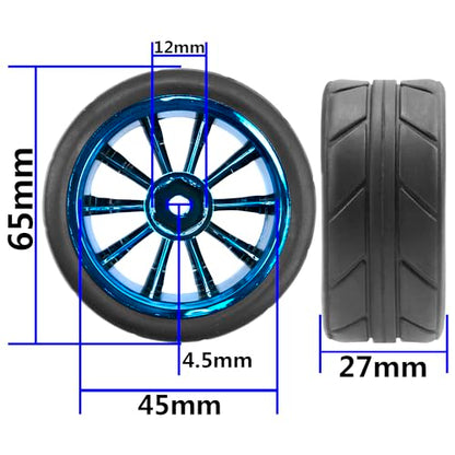 ShareGoo OD 2.55" Rubber Tires w/Plastic Wheel Rims 12mm Hex Compatible with HSP Tamiya Kyosho Traxxas Sakura WLtoys 1/10 RC On Road Racing Touring Car (Blue) - color: Blue