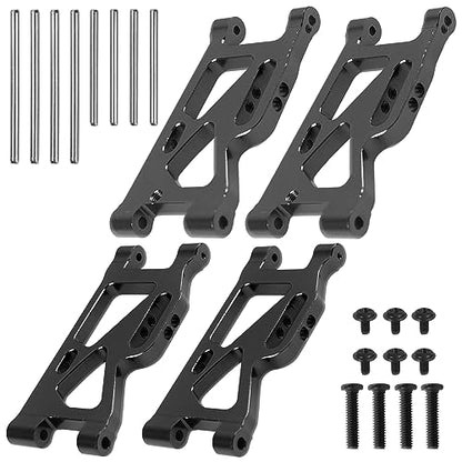 ShareGoo Aluminum Front Rear Swing Arm & Steering Knuckle Kit & Tie Rod Steering Servo Link Compatible with WLtoys 144010 144001 144002 1/14 RC Car (Black) - color: Black