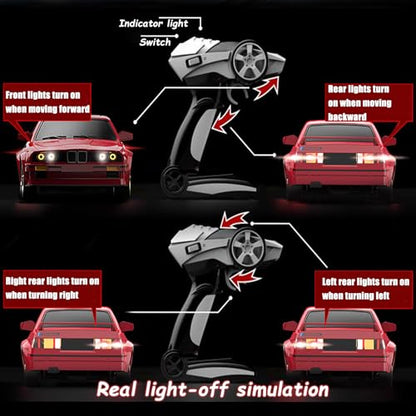 1:16 Scale RC Drift Car, 30KM/H 4WD 2.4GHz Remote Control Cars with LED Light, Racing and 4 Drifting Wheels, 3 Rechargeable Batteries, Perfect Toy Gift for Teen Adults Red - color: Red, size: 1 battery