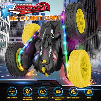Jimdella Remote Control Car,RC Cars with Sides Light Strip and Headlights,Double Sided 360 Flips Rotating RC Stunt Car,2.4Ghz All Terrain Toys for Ages 4-8 Kids Toy for Boys Birthday Gift(Black)