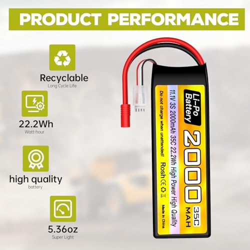 1PCS 3S Lipo Battery 11.1V 2000mAh 35C with 3.5mm Banana Head Plug with USB Charging Cable for RC Car Truck Boat Quadcopter FPV Drone Battery