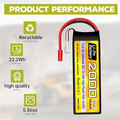 1PCS 3S Lipo Battery 11.1V 2000mAh 35C with 3.5mm Banana Head Plug with USB Charging Cable for RC Car Truck Boat Quadcopter FPV Drone Battery