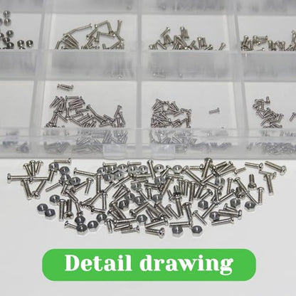600Pcs 304 Stainless Steel Metric Micro Screws Nuts Assortment, M1 M1.2 M1.4 Sizes, Micro Phillips Head Pan Head Screws, Fully Threaded Kit for Arduino, RC Models, Electronics - size: M1/M1.2/1.4-600Pcs