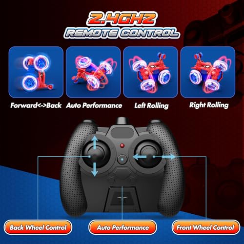Spider remote control car rc cars toys,Cool rechargeable stunt rc car with 360 flips 4WD wheel with bright light,Fun outdoor toys gifts for kids birthday or Chritmas age 4 5 6 7 8 9 10 11 12 years old