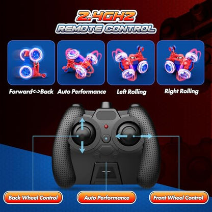 Spider remote control car rc cars toys,Cool rechargeable stunt rc car with 360 flips 4WD wheel with bright light,Fun outdoor toys gifts for kids birthday or Chritmas age 4 5 6 7 8 9 10 11 12 years old