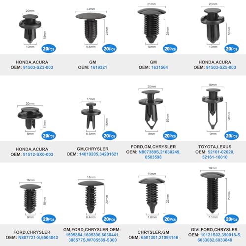 QIIYCCE 260PCS Bumper Clips car Plastic Rivet Fasteners, 13 Popular Sizes, Suitable for Bumpers, fenders, and car interiors
