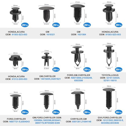 QIIYCCE 260PCS Bumper Clips car Plastic Rivet Fasteners, 13 Popular Sizes, Suitable for Bumpers, fenders, and car interiors