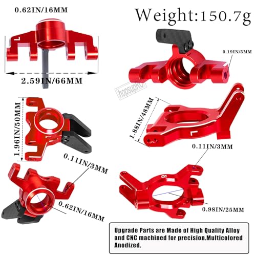 RC Aluminum Suspension Arms Set&Hubs Caster Blocks&Front Steering Block Knuckles&Rear Hubs Upgrades Parts for 1/10 Kraton/Outcast V2 4S BLX,Front Rear Suspension Arms Hops Up,Red - color: Red(for 1/10)