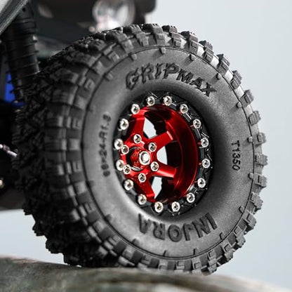 INJORA 1.3" Aluminium -5.25mm Offset Beadlock Wheels for 1/24 1/18 RC (Red) - color: Red