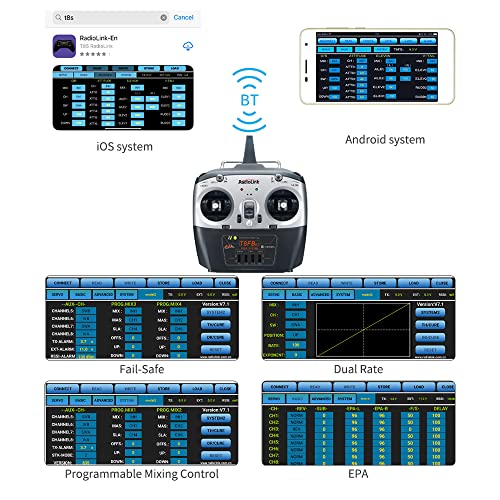 Radiolink T8FB 2.4GHz 8 Channels RC Remote Transmitter and Receiver R8EF Dual Stick Controller with Strap for RC Airplane Aircraft Boat Car and More(Mode 2)