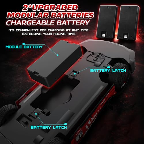 Remote Control Car RC Drift Car 1:16 Scale 4WD RC Vehicle with LED Lights 2.4GHz 30km/h RTR High Speed Racing Sport Toy for Adults Boys Girls Kids Gift 2Pcs Rechargeable Battery - color: Red
