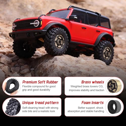 HobbyPark Brass 1.0 Beadlock Wheels & Tires for 1/18 TRX4M Upgrades Parts 1/18 SCX24 1/24 RC Crawler Replacement, Set of 4 (Type B) - style: Type B