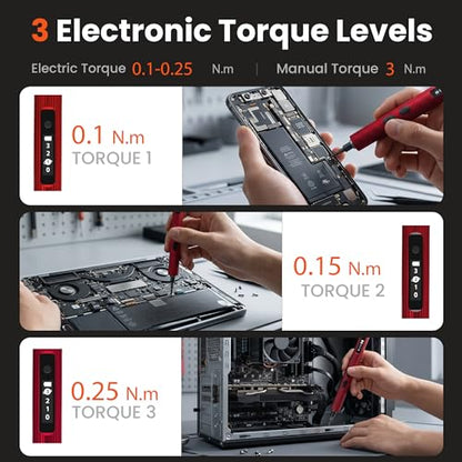 3.7V Mini Electric Screwdriver 52in1 Kit for Phone Laptop | Rechargeable, 48 magnetic bits, 3 torque settings, LED light, for camera, RC car, drone, watch repair (Red) - color: 52-in-1-red