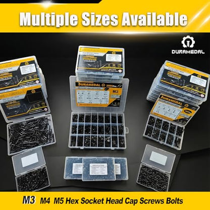 M3 Socket Head Cap Screws Assortment Kit 1000Pcs, M3x6/8/12/16/20/30mm Hex Bolts with Nuts & Washers, 12.9 Grade Alloy Steel Black Zinc, 3D Printing DIY Fastener Set - size: M3 Kit 1000pcs / 6 Sizes
