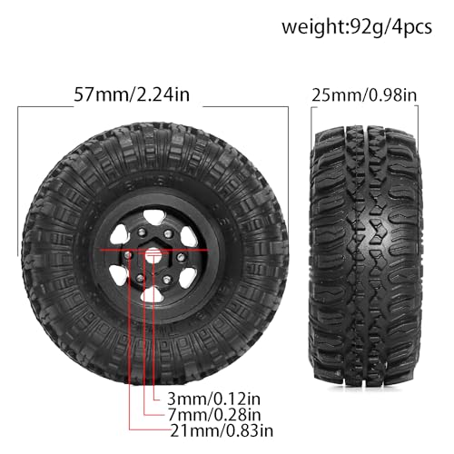 REDSPIDER 1.0 Beadlock Wheels and Crawler Tires 4pcs Aluminum Rim for RC Crawler Axial SCX24 Gladiator Bronco C10 Deadbolt FCX24 (Black) - color: Black