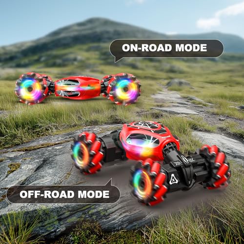 Gesture RC Car, 1:18 4WD Transform Off-Road Stunt Car with Gesture & Remote Control, 360° Flips Drift Vehicle with LED Lights Music, All Terrain Toy Cars Gifts for Boys Girls Age 6-12 - style: 1:18 Red Spider