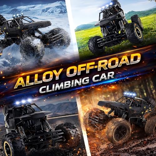 1:12 Large RC Rock Crawler, Remote Control Car 4WD Off Road Truck with Metal Shell, LED Headlights, Dual Motors, Shock Absorbers, 2 Batteries, All Terrain Monster RC Car for Kids Teens Adults Black - size: 1:12 Black Crawler