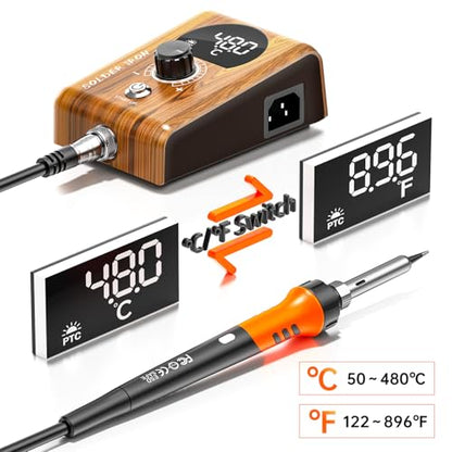 90W Digital display soldering station, stable knob control, independent switch power supply, tin wire, tin absorber, anti-static tweezers, 5 soldering iron tips, handle fixed bracket - color: 968d
