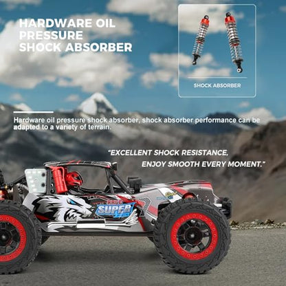 GoolRC WLtoys 124028 Brushless Fast RC Cars, 1:12 Scale 60KM/H High Speed Remote Control Car, 4WD All Terrains Off Road RC Monster Truck with Metal Chassis and LED Lights, 2 Batteries for Adults