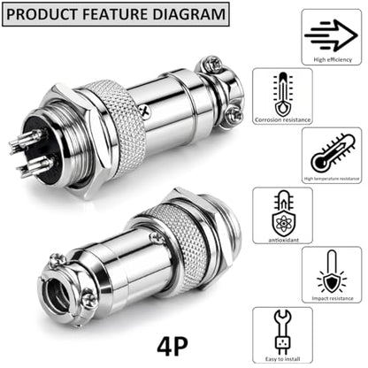 Clyxgs 4-Core Aviation Plug Connector Male Female 16mm Panel Mount Metal Wire Adapter 10PCS - style: GX16-4-10