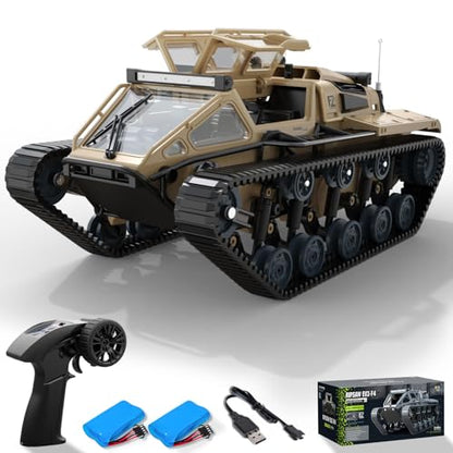 RC Tank, 1:16 Remote Control Truck for Beginners & Adults | Off-Road RC Trucks, 4WD Crawler, 360° Rotating Drifting, 2 Batteries - color: Yellow, size: 1:16