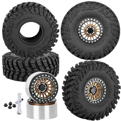 Alloy 2.2 Wheel Tires for 1/10 TRX4 TRX6 SCX10 SCX10 II SCX10 III SCX10 Pro Gen7/8 D90 VS4-10 MST CFX RC Crawler Car,RC 2.2 Beadlock Wheel Off Road Buggy Rally RC Truck Tires,Bronze - color: Bronze - (Alloy 2.2 Tires)
