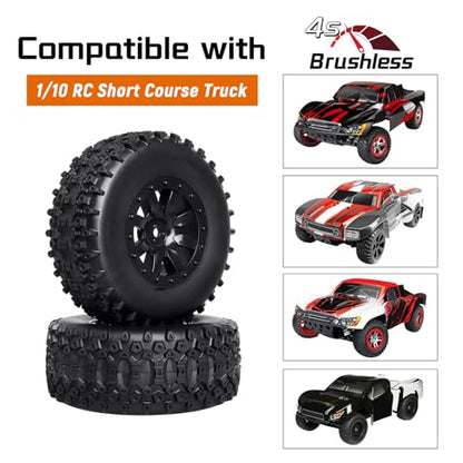 Pre-Glued RC SC Tires Wheels for Traxxas Slash 2WD Vxl 4x4 Redcat Blackout XTE TR10, Losi 22S SCT RC Short Course Truck