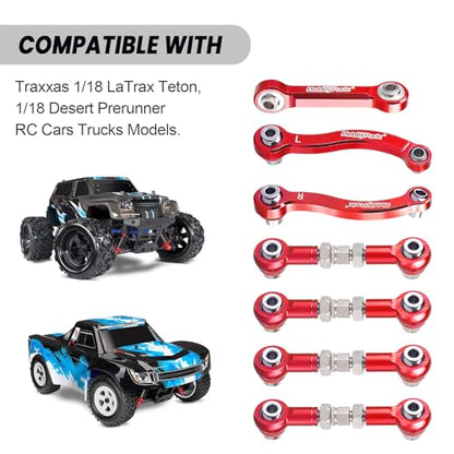 Hobbypark Metal Turnbuckle Aluminum Camber Links Toe Links with Rod Ends Steering Linkage Set for Traxxas 1/18 LaTrax Teton Upgrades Desert Prerunner, Replace 7636 (Red) - color: Red