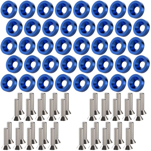 40 PCS Engine Dress Up Kit, CNC Finishing Fender Bumper Washers (Blue) | M6 Aluminum Engine Bay Dress Up Kit, Fender Bolts for Trunk License Plate Frame - color: 40 pcs Blue