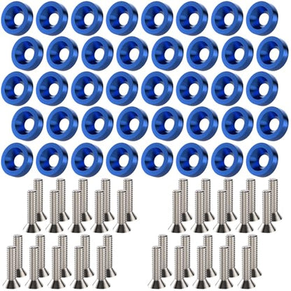 40 PCS Engine Dress Up Kit, CNC Finishing Fender Bumper Washers (Blue) | M6 Aluminum Engine Bay Dress Up Kit, Fender Bolts for Trunk License Plate Frame - color: 40 pcs Blue