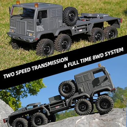 1/18 CR18P Terranaut 8x8 RC Crawler, 8WD Rock Truck with Active-AWS All-Wheel Steering, 2-Speed Transmission, Remote Winch & Portal Axles, Metal Gears Off-Road RC Car for Adults Collectors (Gray) - color: Gray