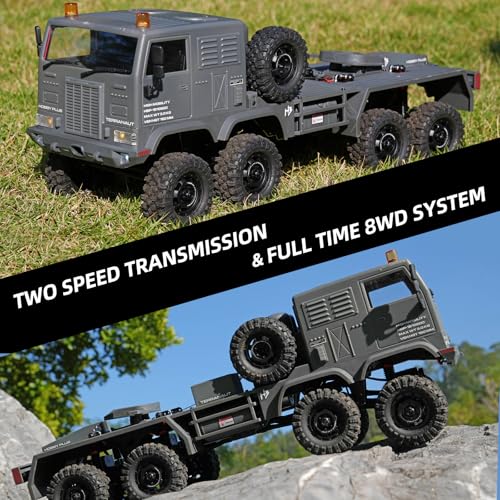 1/18 CR18P Terranaut 8x8 RC Crawler, 8WD Rock Truck with Active-AWS All-Wheel Steering, 2-Speed Transmission, Remote Winch & Portal Axles, Metal Gears Off-Road RC Car for Adults Collectors (Green) - color: Green